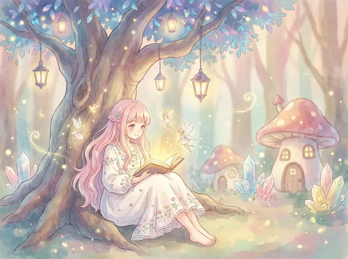 拳霸4 - 魔法森林中阅读故事书的粉发少女与精灵